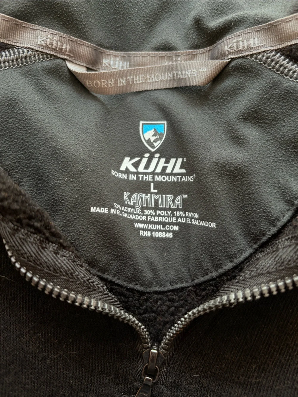 KUHL Kashmira Mens Large Black Charcoal Quarter Zip Fleece Pullover Sweater - Picture 7 of 7